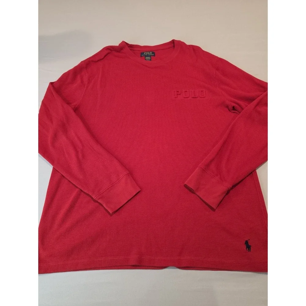 Polo Ralph Lauren Crewneck Logo Waffle-Knit Sleep Shirt, Red, Sz XL